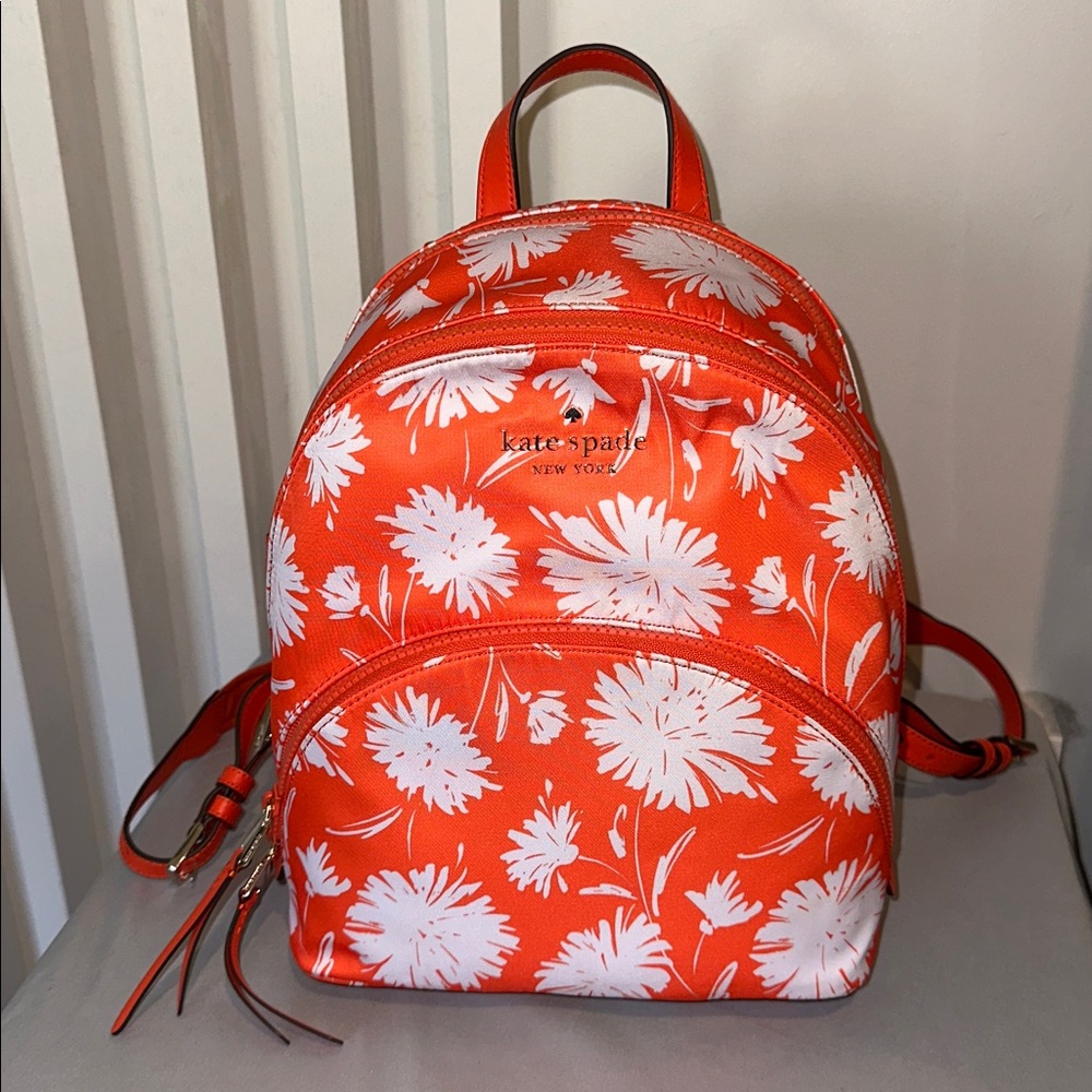 Kate Spade Orange and White Floral Backpack